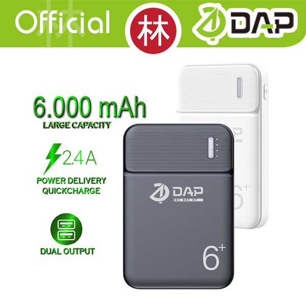 DAP D-P106 PowerBank 6000 mah 2.4A Dual Input Port Type C &amp; Micro USB