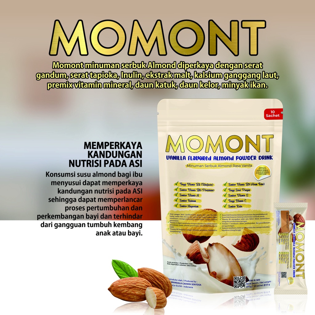 Momont Almond Milk Susu Pelancar ASI dan Peningkat Kualitas ASI 200gr 10 Sachet | Halal | BPOM