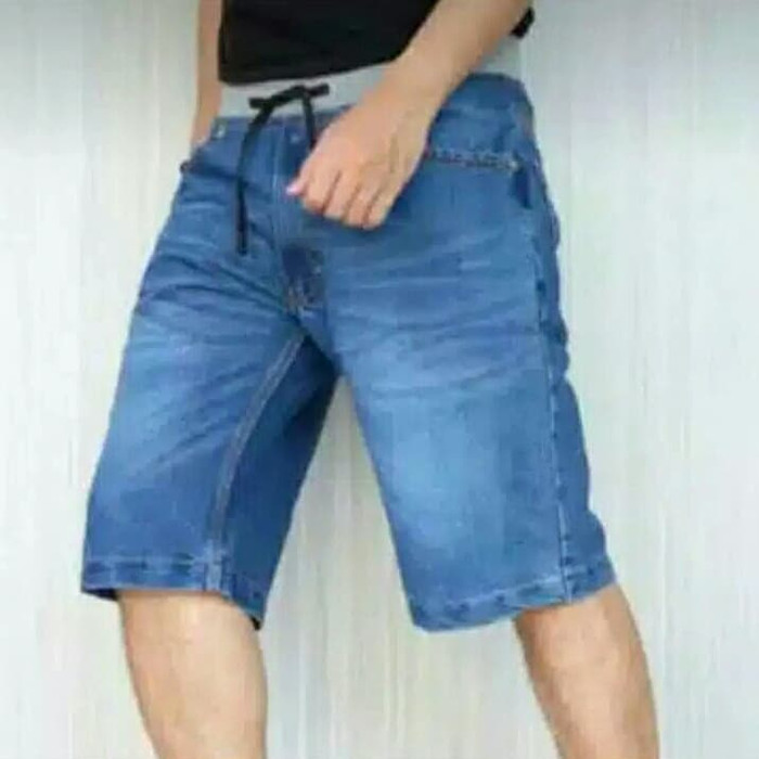 Promo Celana Chino Pendek Rip Pria Pinggang Karet | Jeans Denim Pria
