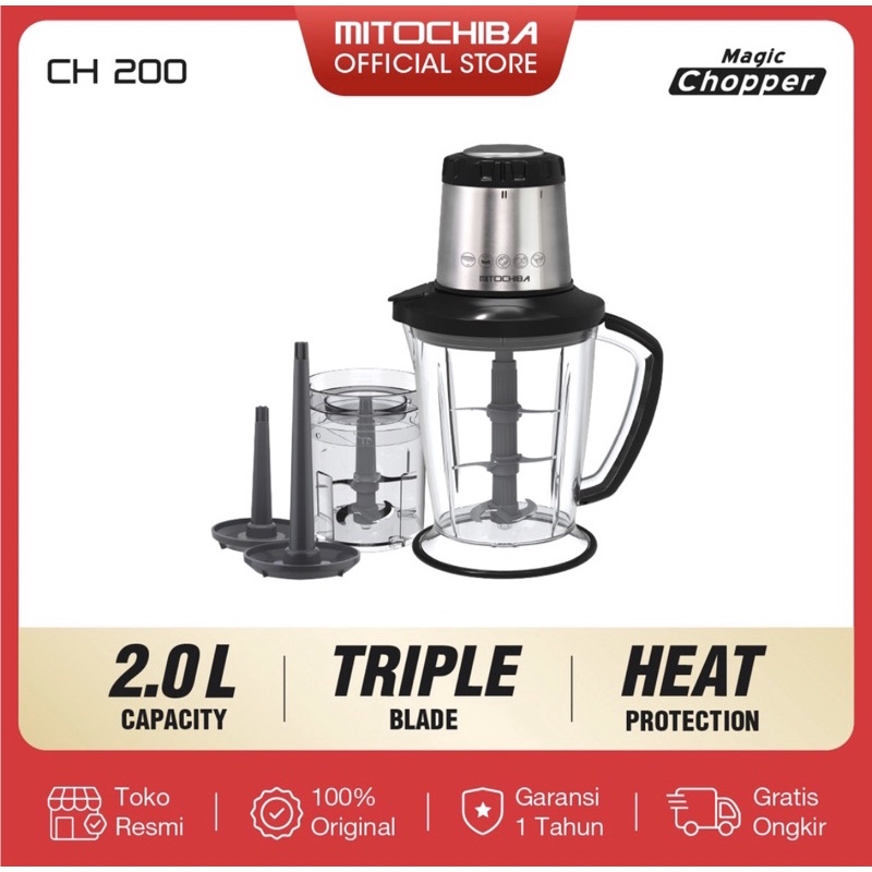 [ Mitochiba ] Chopper / Blender / Penggiling daging Mitochiba Food Chopper CH-200 Kapasitas 2 Liter - Blender Multifungsi Garansi Resmi 1 tahun!