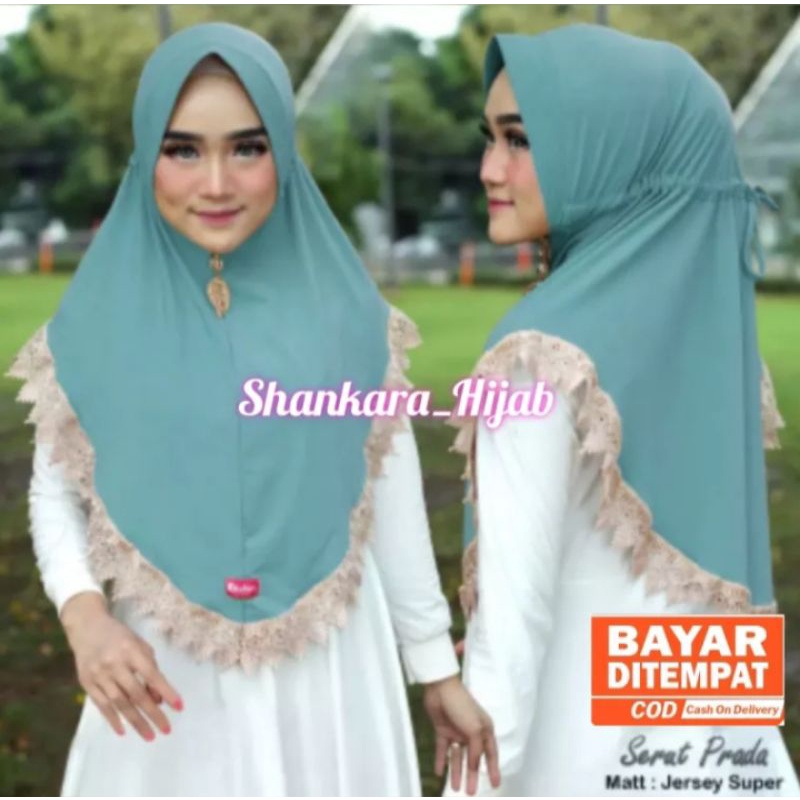 Jilbab Instan Serut Prada Renda Import Jersey Super Premium Model Bergo Terbaru