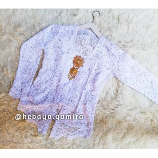 Atasan kebaya brokat semi france putih bali lengan panjang modern jadi wisuda ready stok