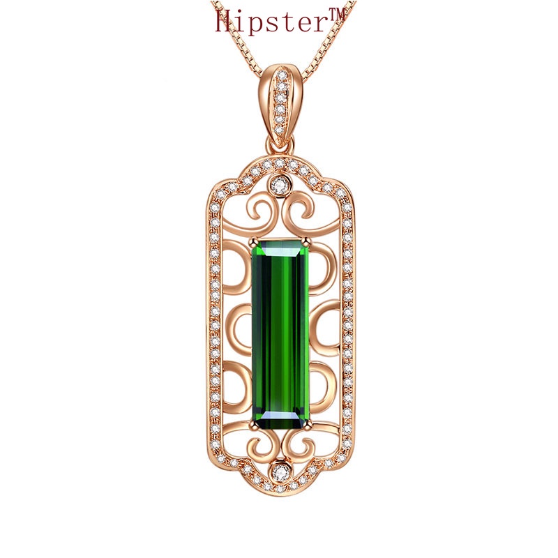 Retro Dignified Hollow Simple Emerald Pendant Rose Gold Clavicle Chain