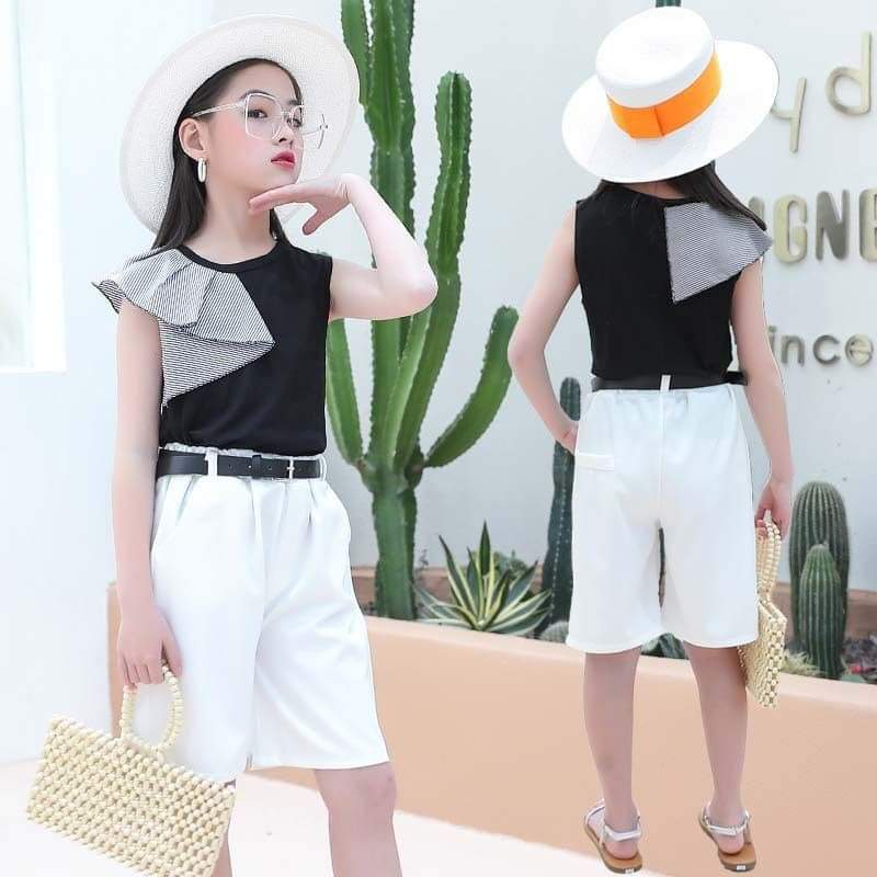 Setelan Anak Perempuan Clara Cool BLACK/WHITE With Belt