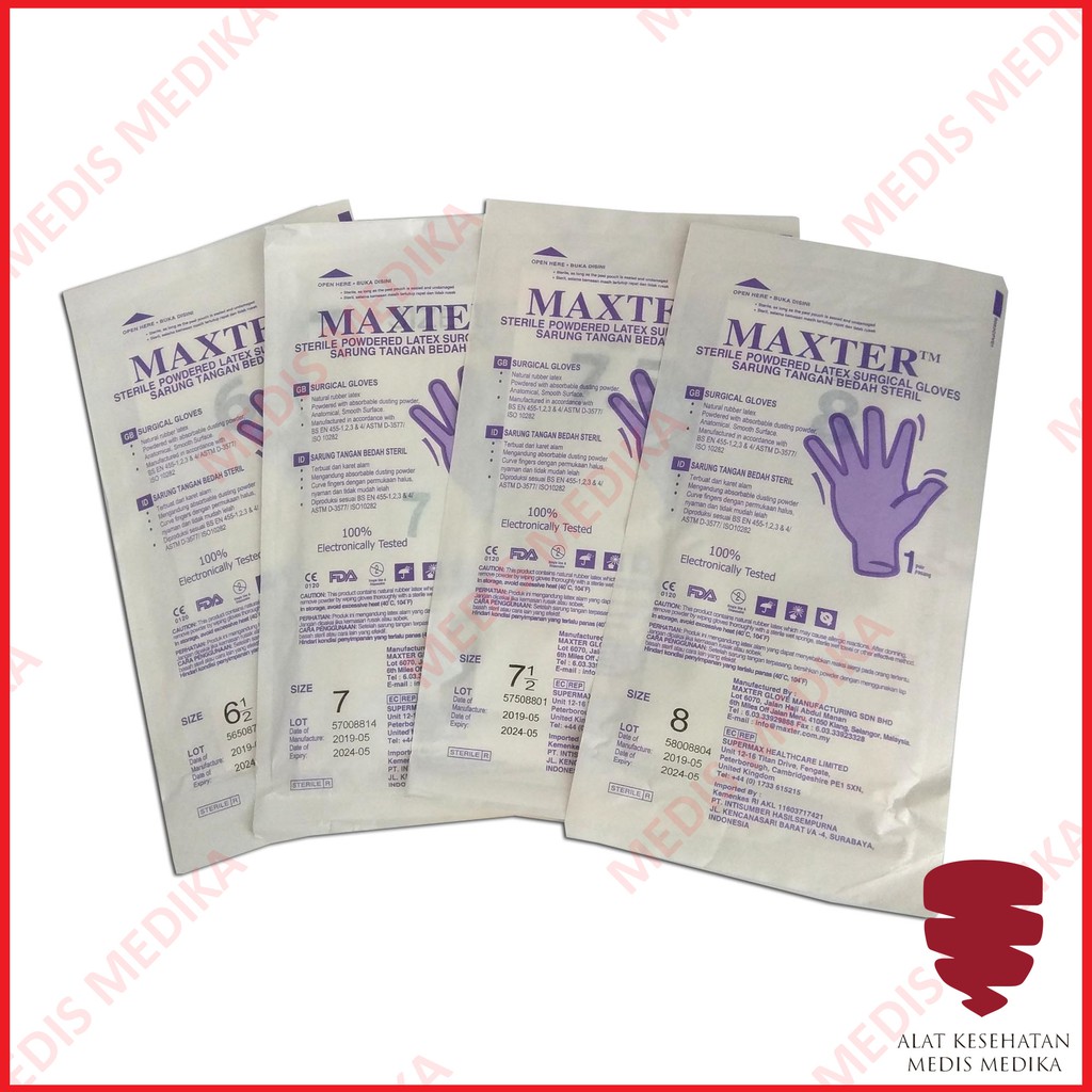 Maxter Sarung Tangan Ukuran 6,5 7 7,5 8 8,5 Sterile Handscoon Steril Handscon Handskun S M L XL Ecer