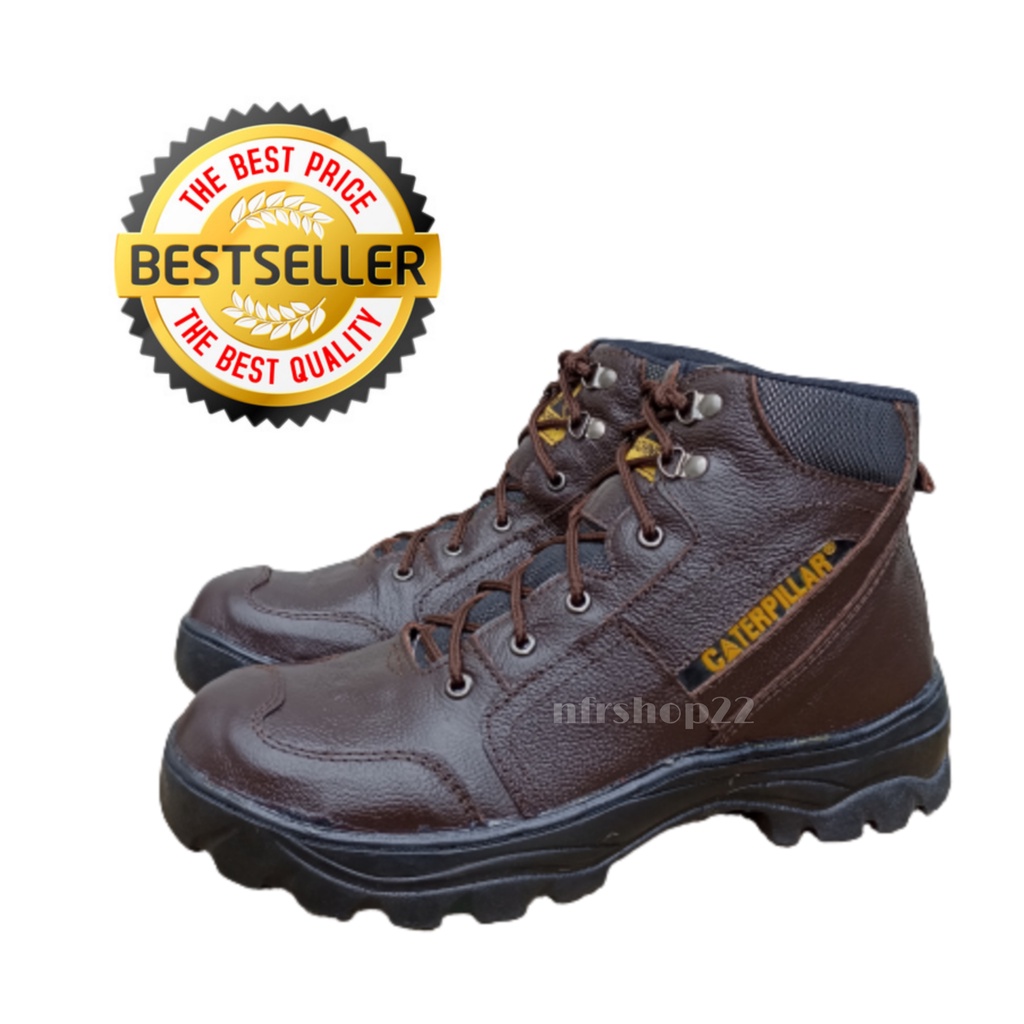 Sepatu safety cat pria kulit asli - brown - ctc02