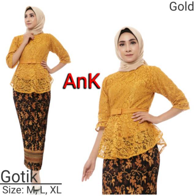 Termurah setelan kebaya brukat gotik mix rok plisket bisa bayar di tempat.