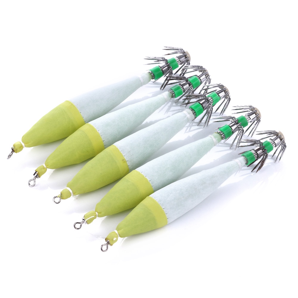 HENGJIA 30PCS Hard Fishing Lure 10.5cm/6.3g 6Color Squid High Carbon Steel Hook Octopus Glow in the dark Artificial Jigs Cuttlefish Shrimp Bait