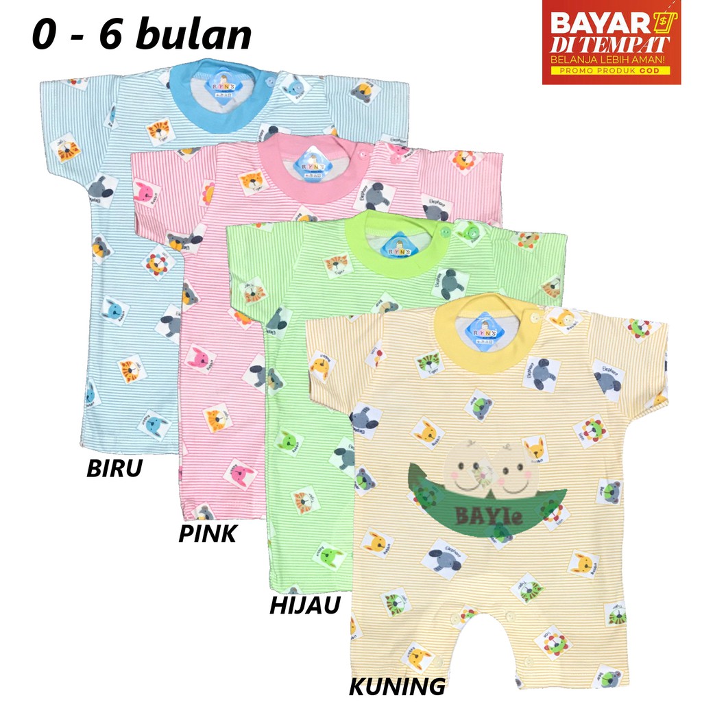 BAYIe - Baju Bayi Hansop/Jumper/Romper lengan Pendek Warna RYN'S usia 0 - 6 bulan 100% katun