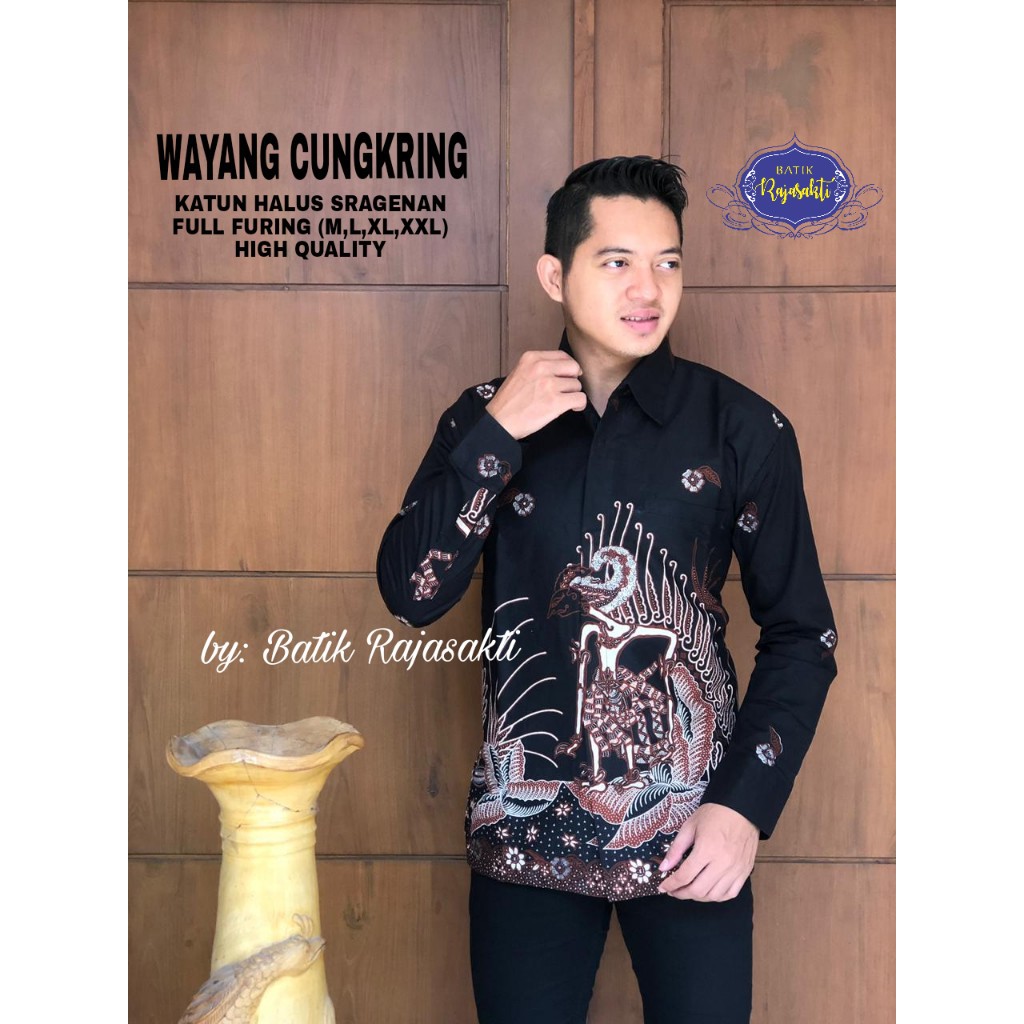 WAYANG CUNGKRING RAJASAKTI KEMEJA BATIK SOLO PRIA LENGAN PANJANG LAPIS FURING ATASAN BATIK PREMIUM MODERN KATUN HALUS BAHUWIRYA  BANAMITRA BANAMITRA PUTIH BANGSAWAN BAYU PUTRA BERLIAN BIRU BHARATAYUDA BIMASENA BIRENDRA BIRU INDAH BRAHMAKERTA BRAHMAKERTA