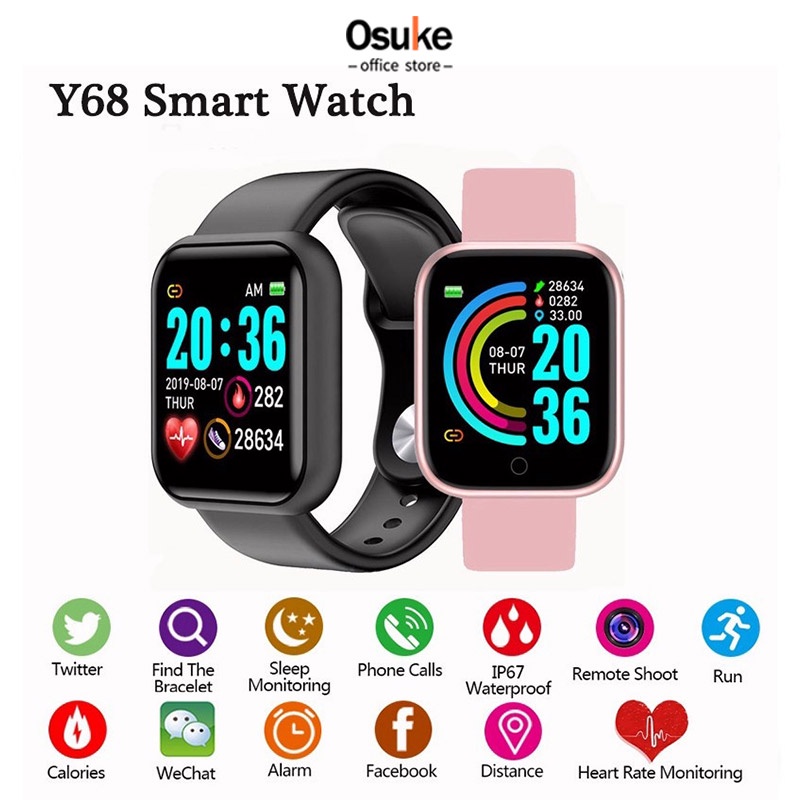 Y68 Calorie Sports Chronograph Digital Bluetooth Smart Watch For Men Women