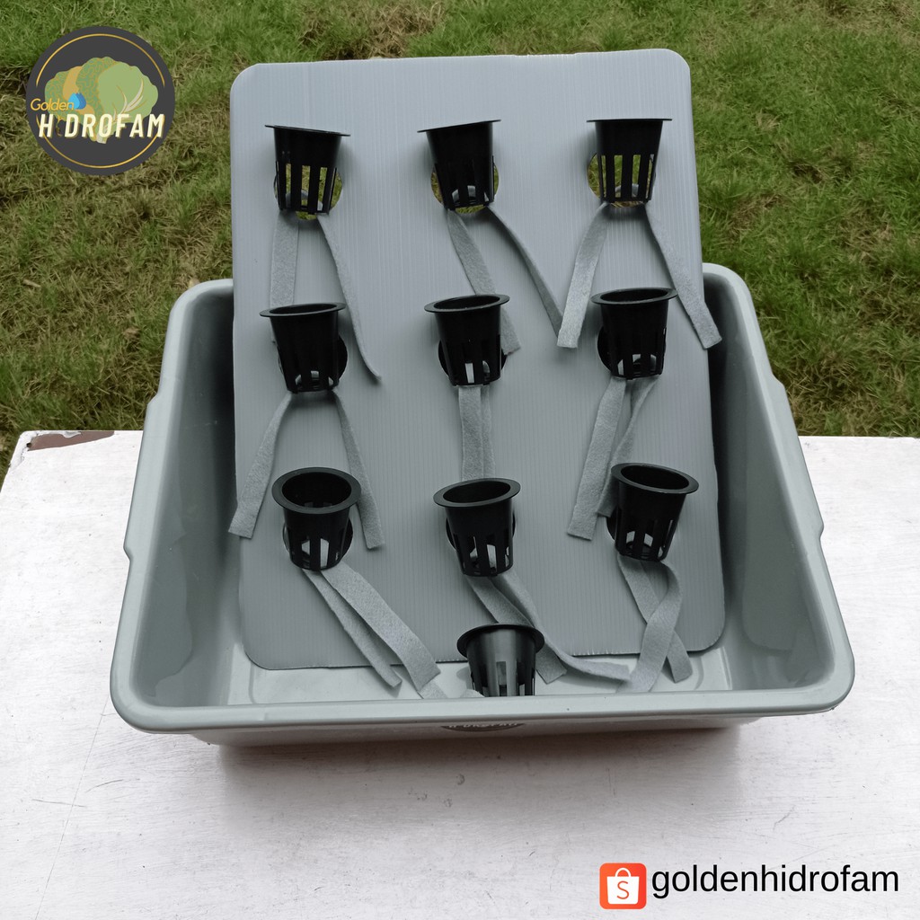 Bundling bak + impraboard + net pot + flanel hidroponik  | Perlengkapan hidroponik sistem WICK
