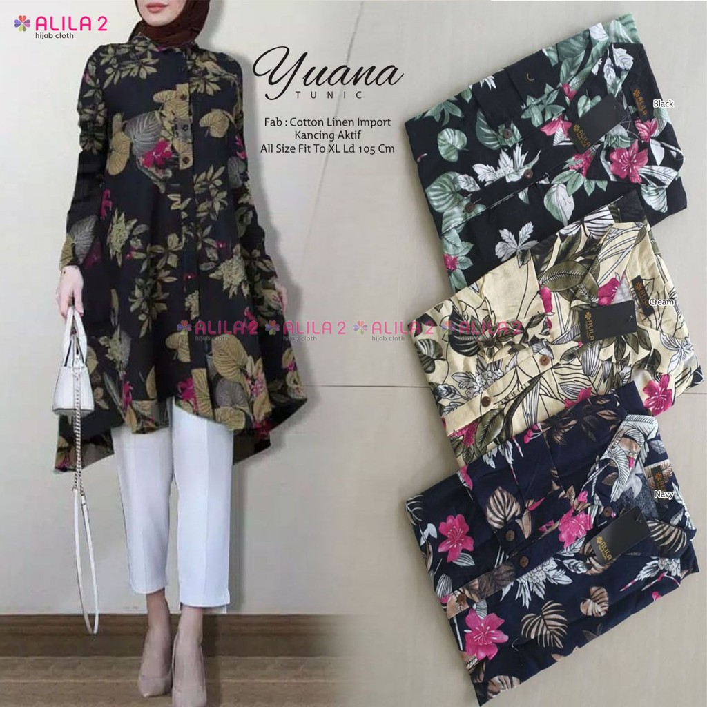 REALPICT Tunik Katun Linen Import YUANA TUNIC Original