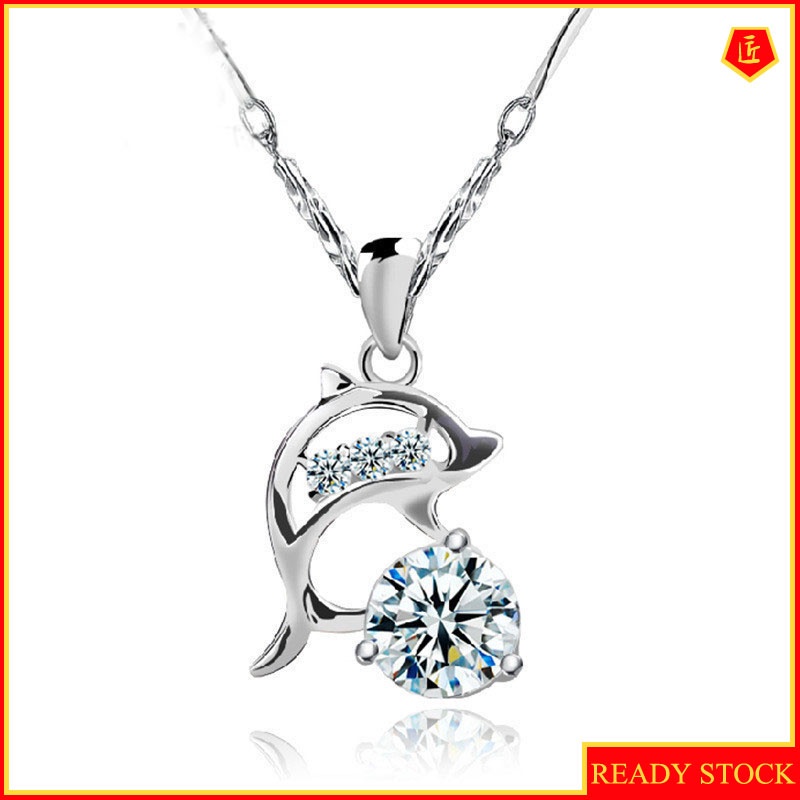 [Ready Stock]Silver Crystal Silver Necklace Women's Dolphin Pendant Valentine's Day Gift