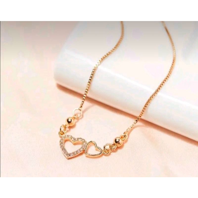 Kalung titanium motif Love gendeng Rosegold cocok untuk hijab fashion wanita modern anti luntur dan gatal