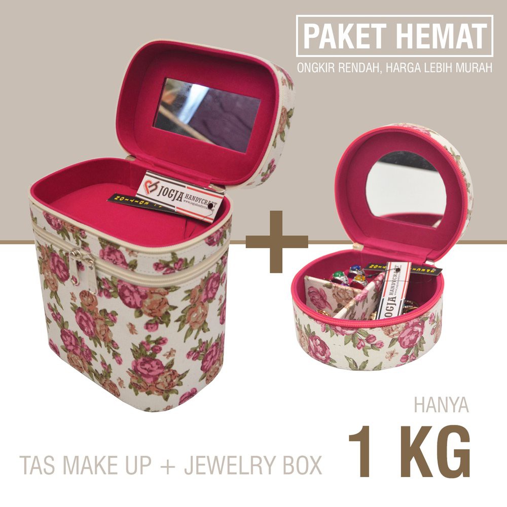 RROMO PAKET HEMAT TAS KOSMETIK & BOX PERHIASAN PINK SHABBY LUCU Termurah