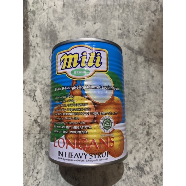 

Mili longan buah kaleng in heavy syrup 565g / lengkeng kaleng mili 565g