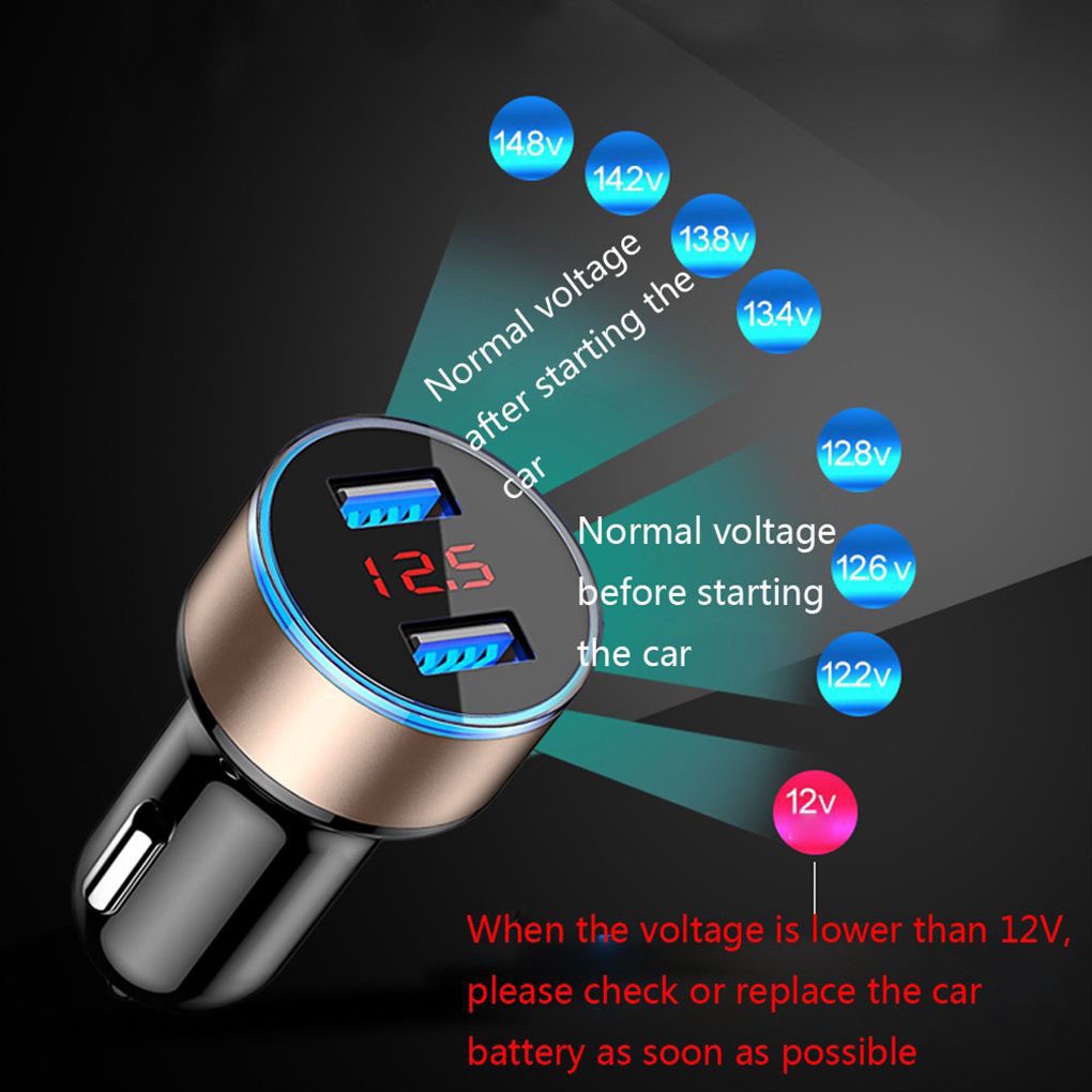 Adaptor Charger Mobil 5v 3.1a Quick Charge Dengan Dua Port Usb Dan Layar Led