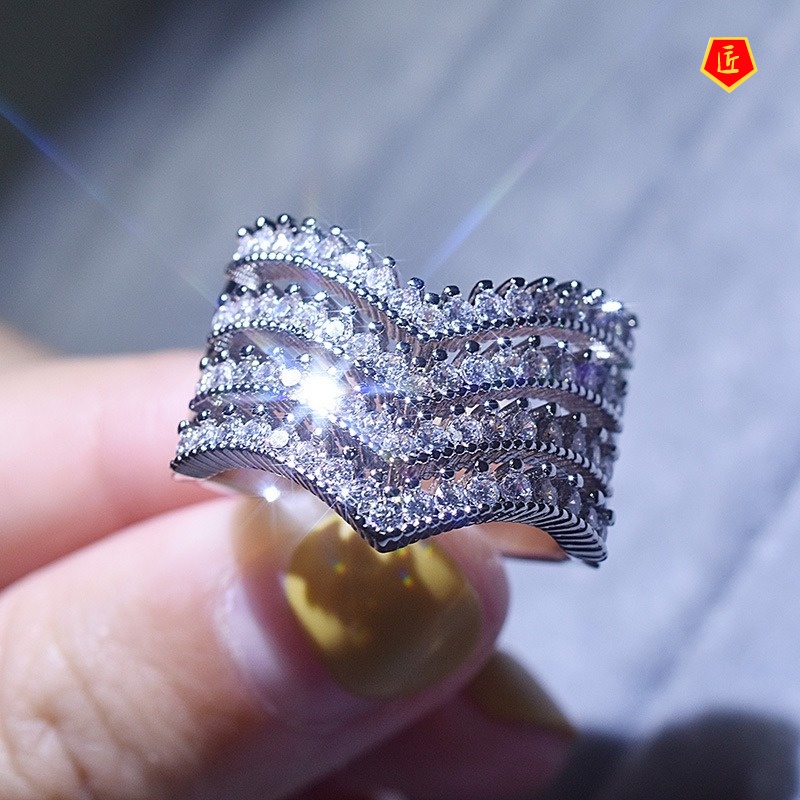 [Ready Stock]Three-Layer V-Shaped Full Diamond Ring Women's Fashion Luxury