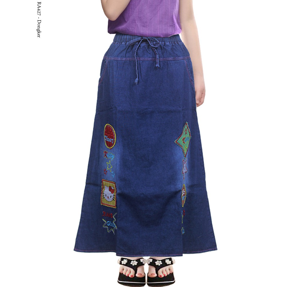 Rok Anak Motif Bordir Hello Kitty Rok Panjang Jeans Anak