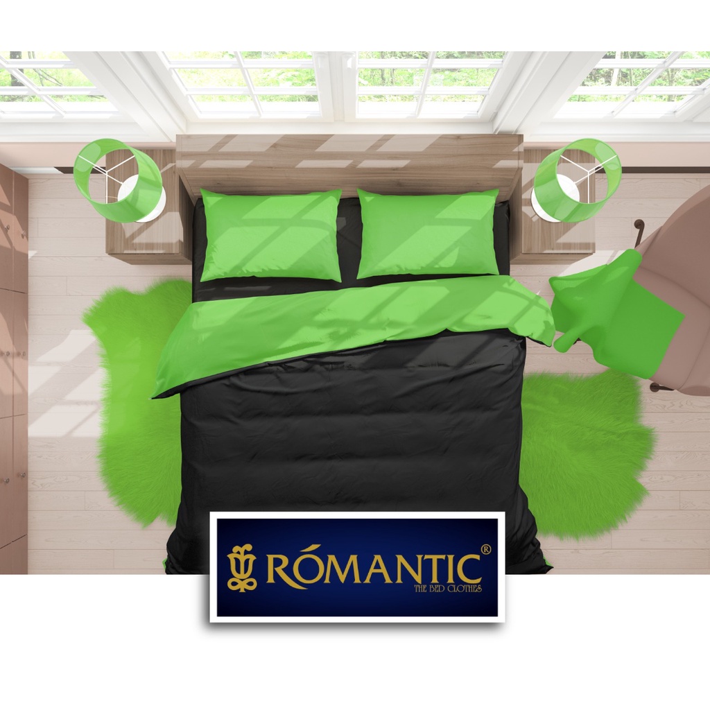 Two Tone Bedcover ROMANTIC Hitam x Hijau aesthetic Bandung