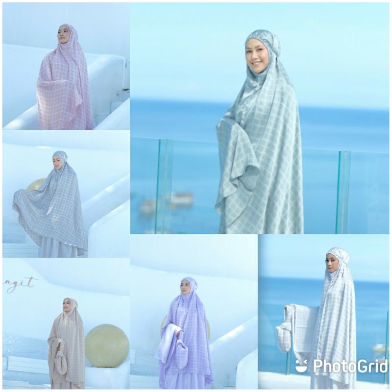 FREE SAJADAH  MUKENA DEENAY SNEAK PEAK MONOGRAM PRAYER ROBE WHITE PINK LILAC NUDE LIGHT GREY SAGE