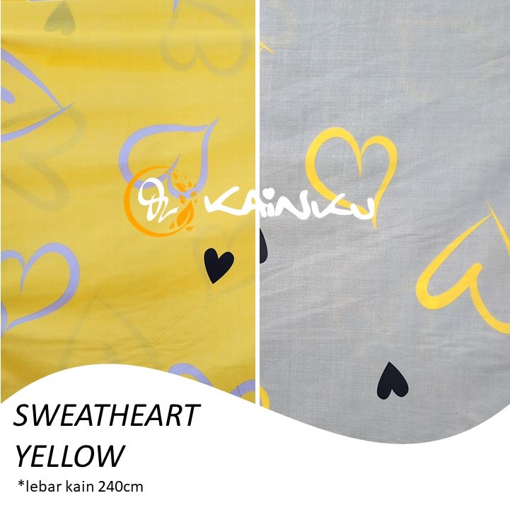 KAINKU - Kain Meteran Katun Lokal CVC &quot;SWEET HEART GREY &amp; YELLOW&quot; (harga 1 meter)