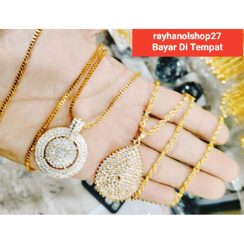 Set wanita dewasa Kalung besar 60cm liontin Jumbo full permata Cristal lapis emas