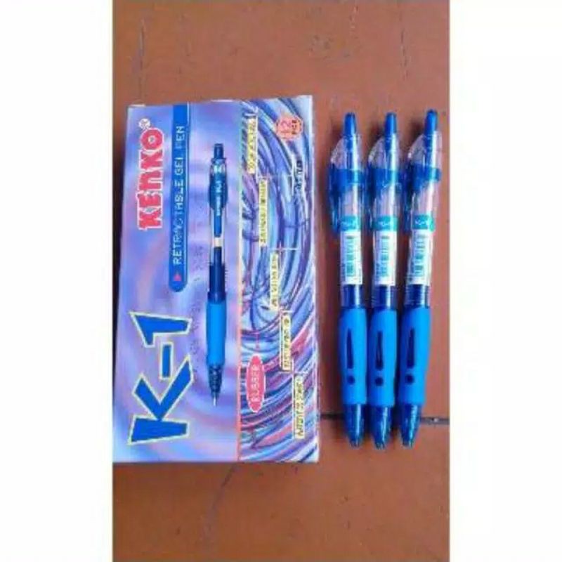 

KENKO K-1 Retractable Gel pen BLUE bolpen pena 1 Pack / 12 Pcs