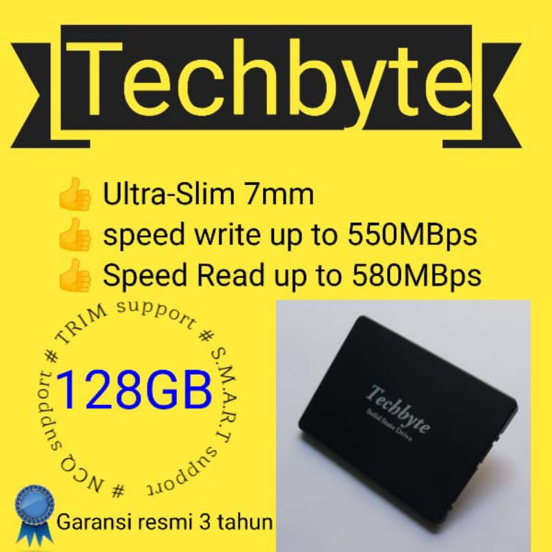 Techbyte SSD 128GB New garansi resmi 3 tahun bukan 120GB