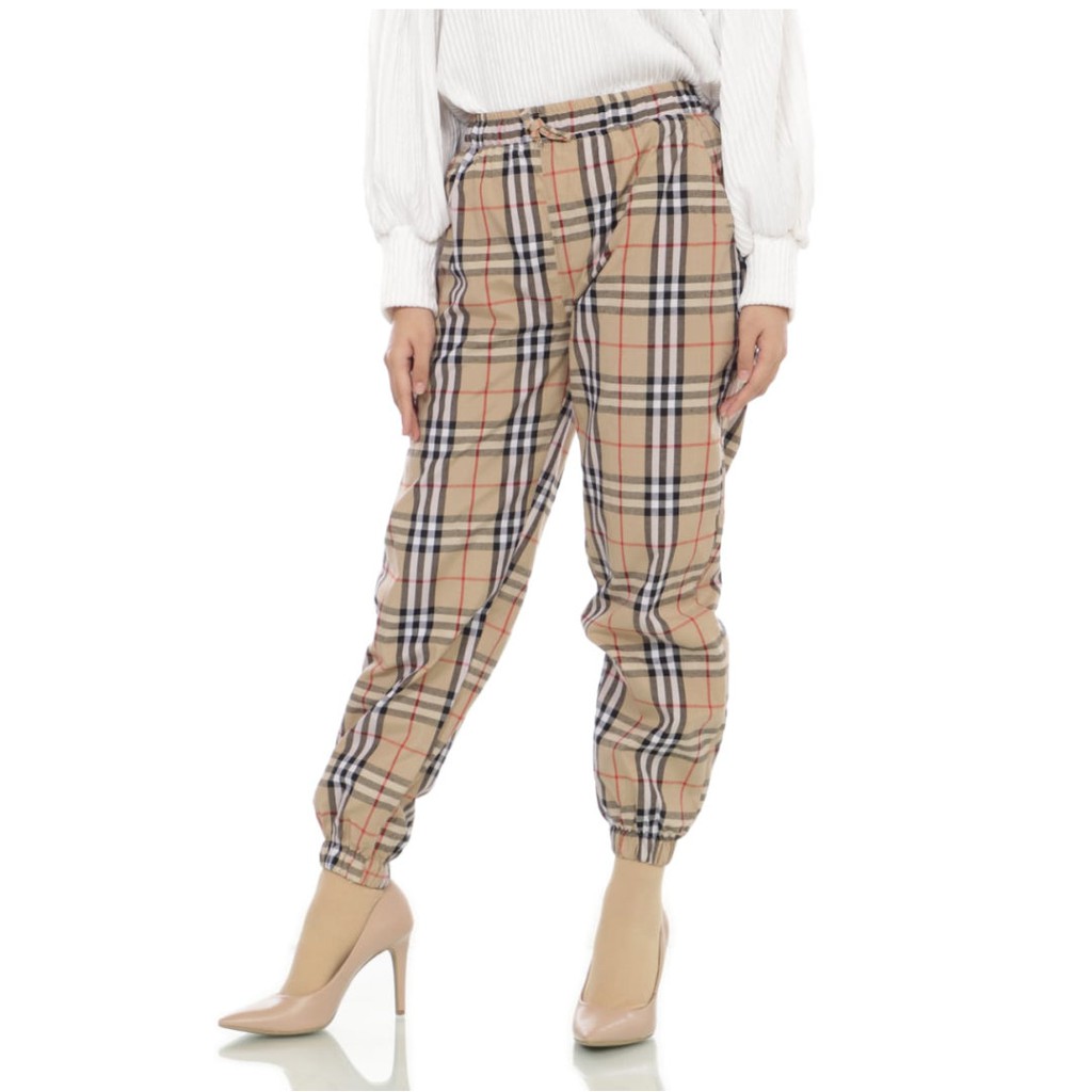 Celana Jogger Wanita Motif Burberry Big Size