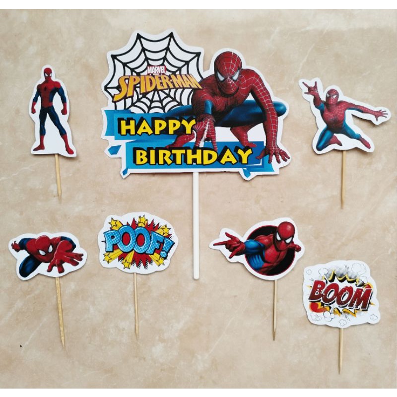 topper toper hiasan tusukan kue cake happy birthday ulang tahun karakter spiderman