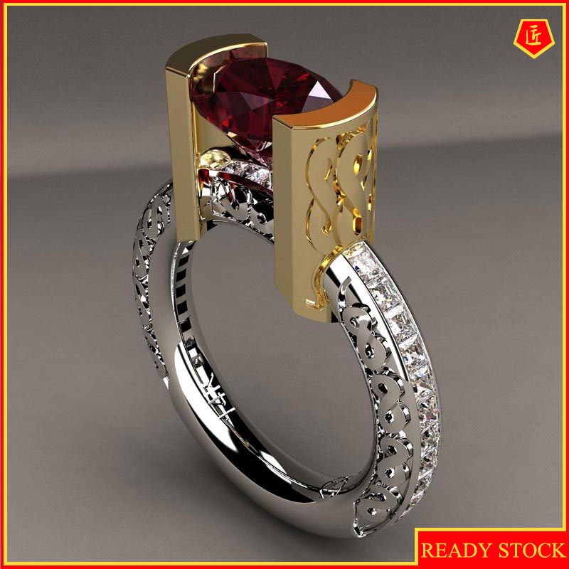 [Ready Stock]Female Ruby Diamond Ring 18K Gold Color Separation Elegant Fashion