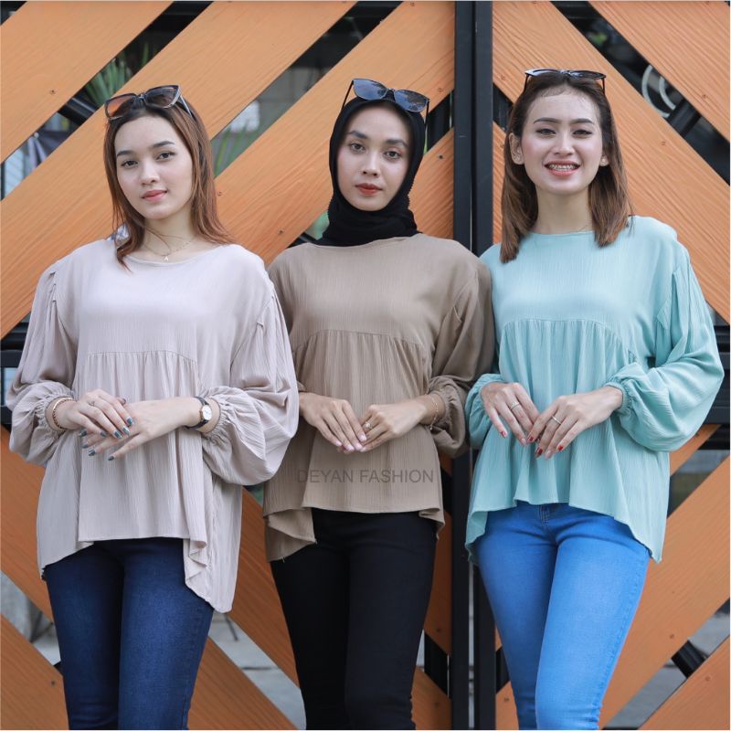 Blouse Lengan Karet Rayon Crinkle
