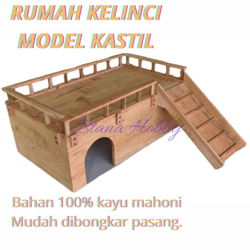 PROMO KANDANG KELINCI, KUCING, RUMAH KELINCI MODEL KASTIL BAHAN KAYU MAHONI, RABBIT, CAT AND DOG HOU
