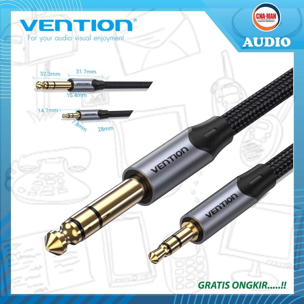 Vention Kabel Aux Audio Braided 3.5mm to 6.5mm TRS Stereo 5M