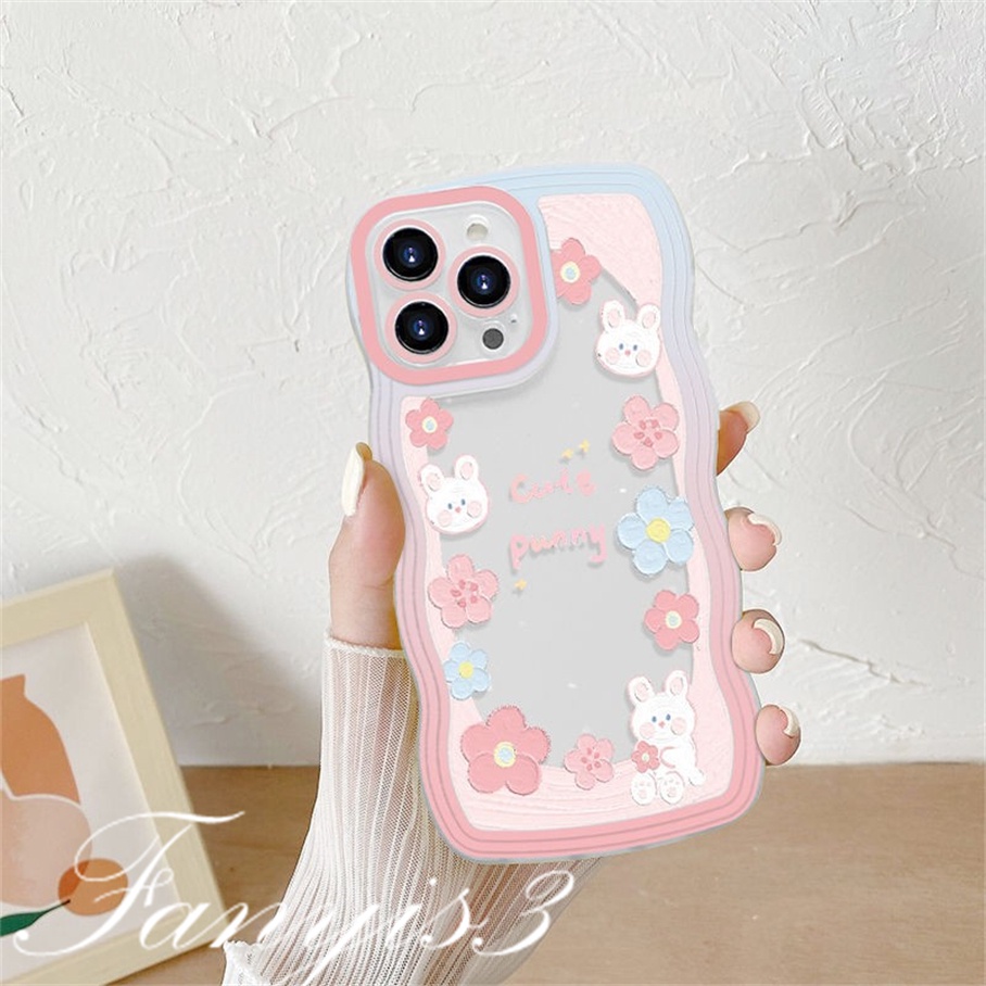 Redmi 12C A1 10C 10A 10 9 9A 9C 9T Note 11 Pro+ 11s 11 10s 10 9s 9 8 Pro Poco X4Pro X3 Pro X3NFC M4 Mi 11 Lite 10TPro Rabbit Bear Flower Wave Frame Phone Case TPU Soft Protective Cover