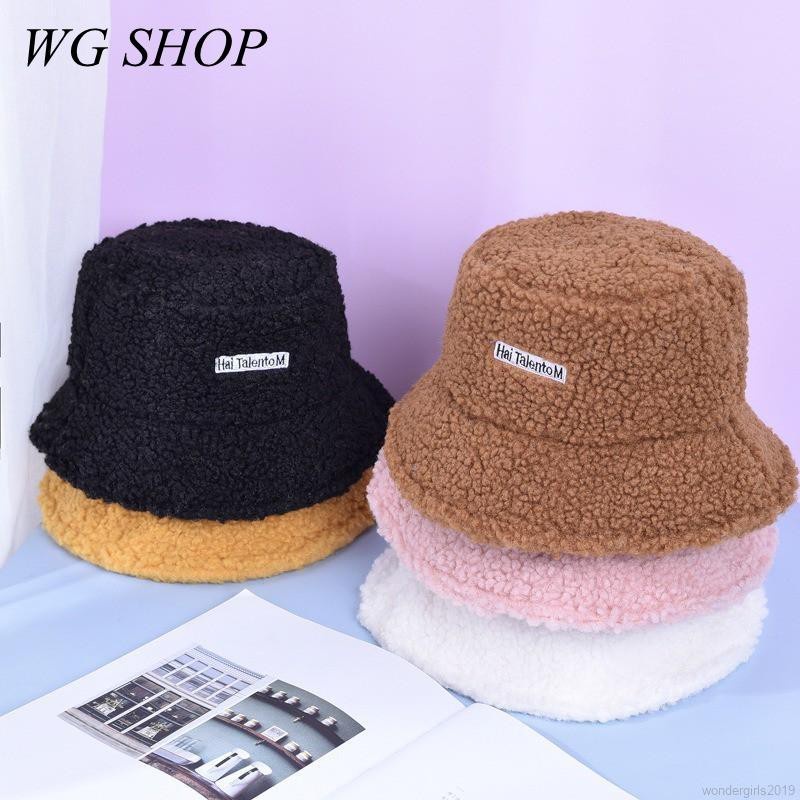 Topi Bucket Musim Dingin Bahan Wol Bulu Domba Hangat Gaya Korea Untuk Wanita