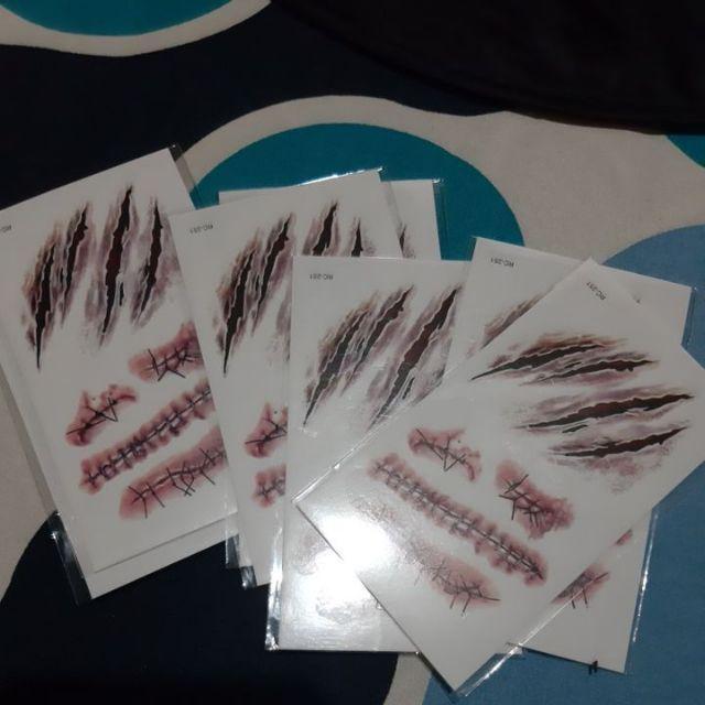 5Pcs Stiker Tato  Pola Bekas Luka Cakar Prop Halloween 