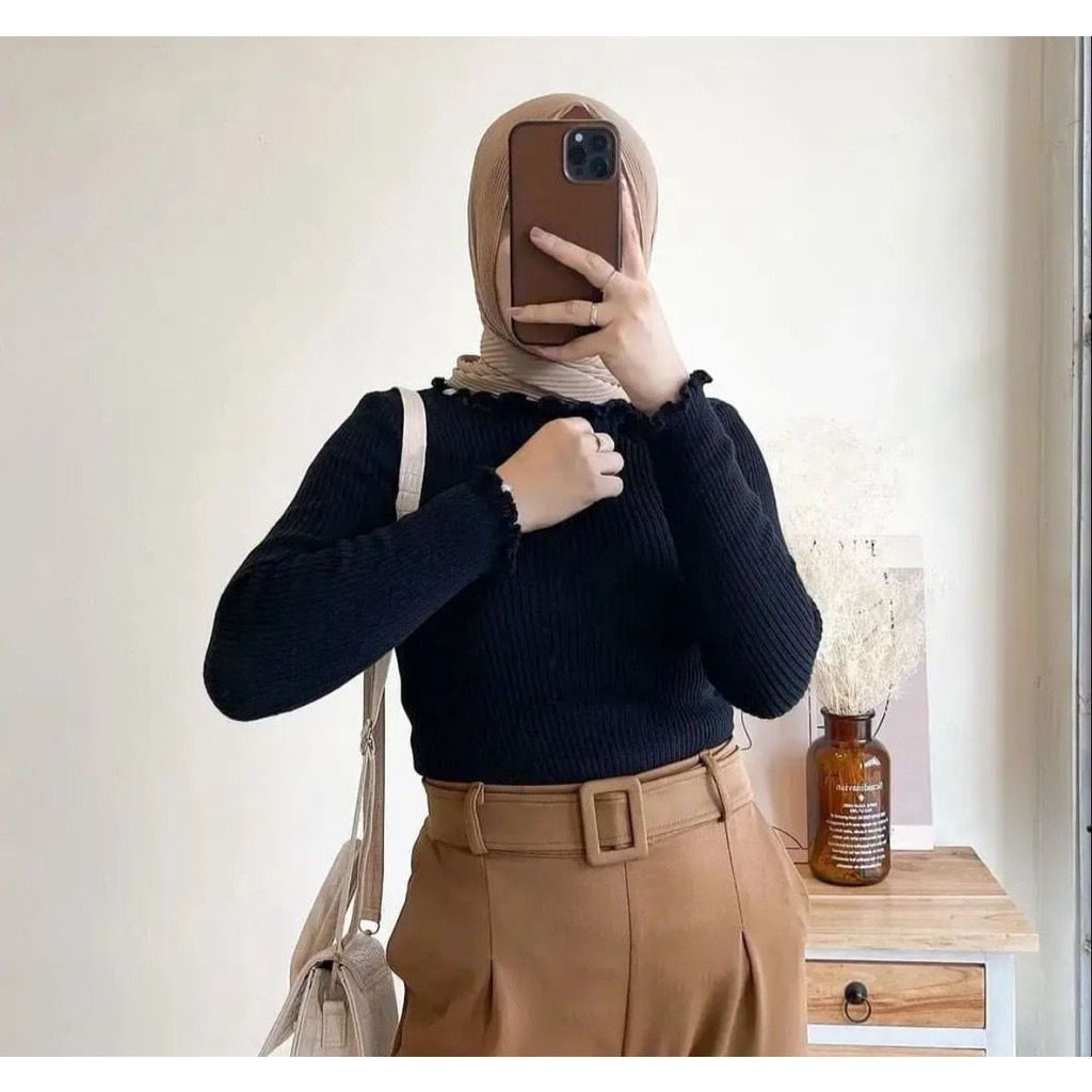 Zelline official rajut turtleneck curly