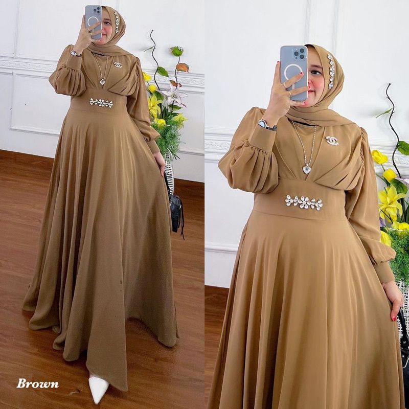 DELIA DRESS ORIGINAL CERUTY PREMIUM SET PASMINA/DRESS MAXY FULL FURRING/GAMIS CERUTY BABYDOLL/GAMIS MUSLIMAH/FAR MOSLEMSTORE