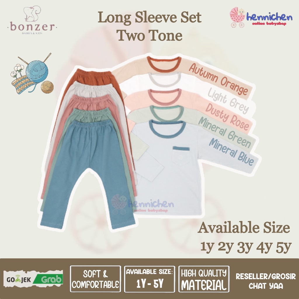 PROMO 7.7 PROMO BAJU LEBARAN MURAH BONZER BABY LONG SLEEVE SET TWO TONE SETELAN BAJU PANJANG ANAK 1-5 TAHUN