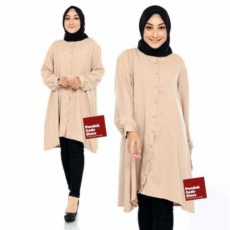 Tunik Jumbo Polos Cream Premium Moscrepe Baju Wanita Atasan Cewek Busui Friendly Warna Cream