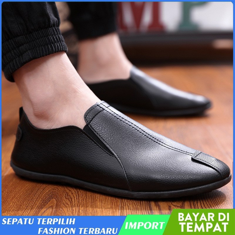 Toread Sepatu Pria Slip On Casual Anti Air Sepatu Kulit Hitam Formal Sepatu Kerja KSP201