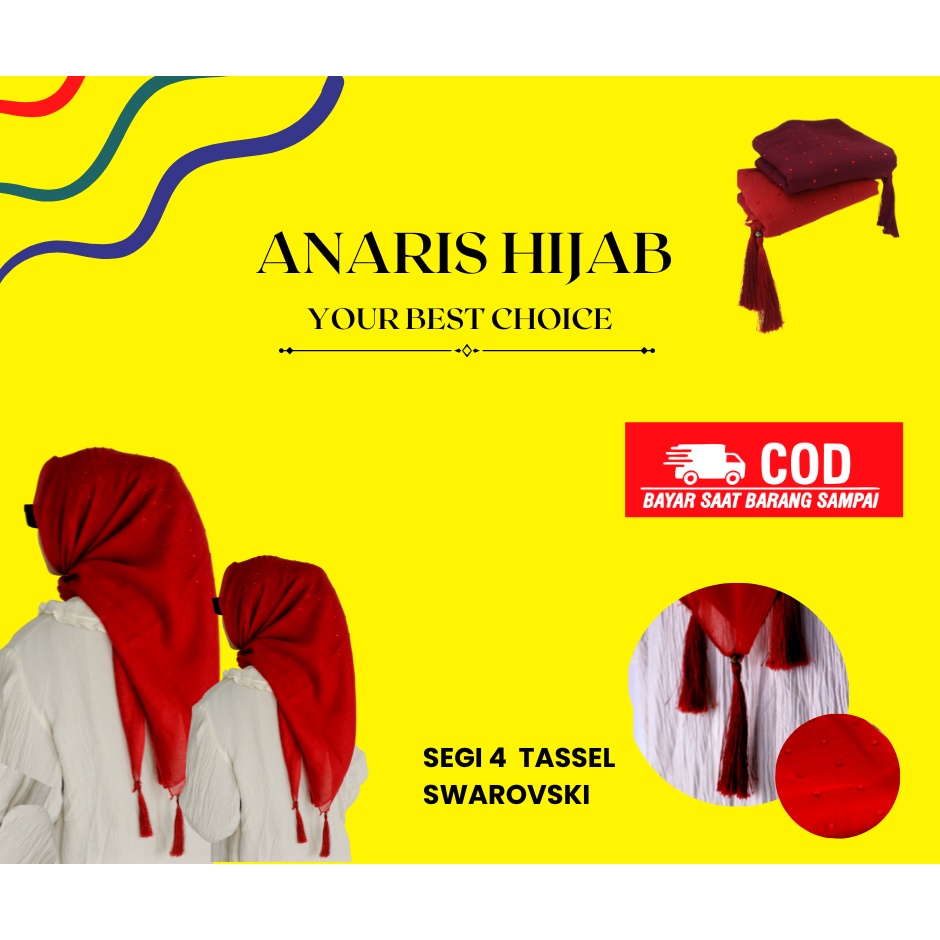 Jilbab Paris Premium Kerudung Segi Empat Swarovski Tassel Anti Letoy Jahit Tepi Original Payet Krist