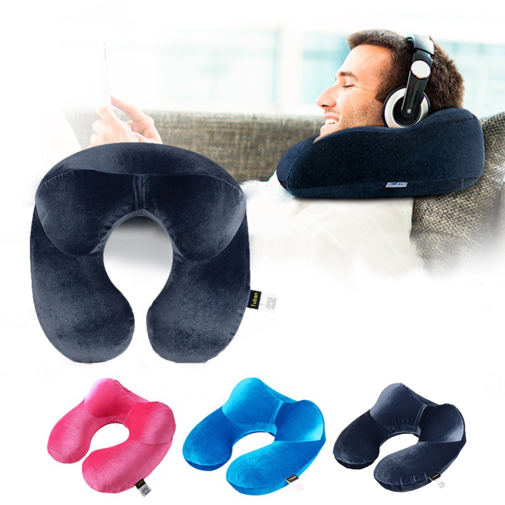 Bantal Leher U-Shape Inflatable Travel Neck Pillow | Bisa Diisi Udara