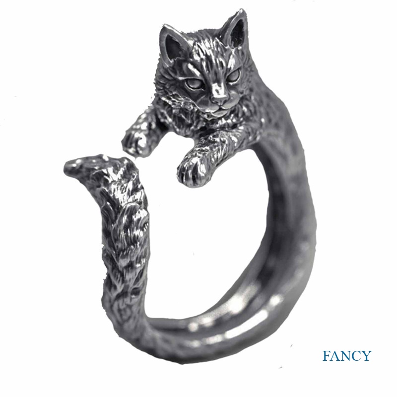 Cincin Desain Hewan Kucing Gaya Retro Punk Gothic Hip Hop Rock Untuk Wanita