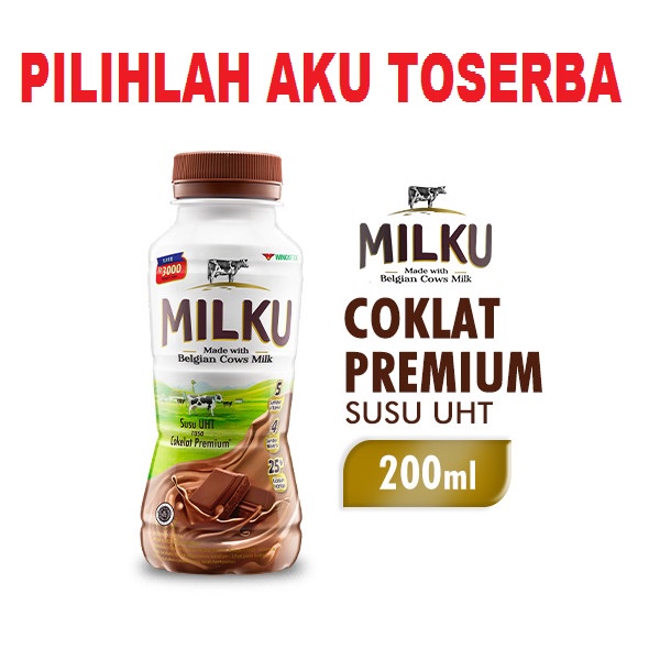 MILKU Susu UHT Rasa COKELAT 200 ml - (Harga paket isi 6 botol)