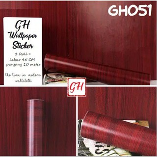 Wallpaper Dinding Stiker Serat Kayu Coklat, merah marun