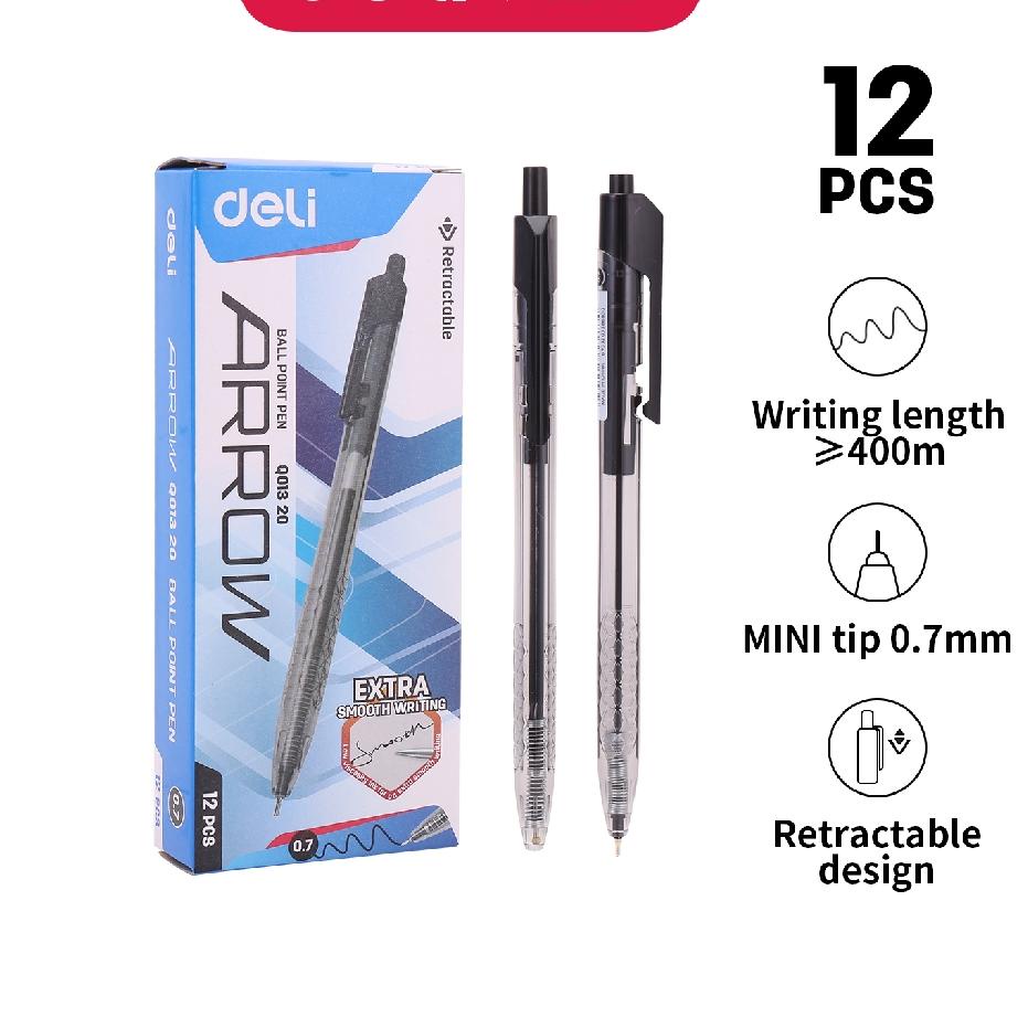 

リ Deli Pulpen Ball pen Cetek 0.7mm Hitam 12pcs/box Halus Smooth EQ013X0